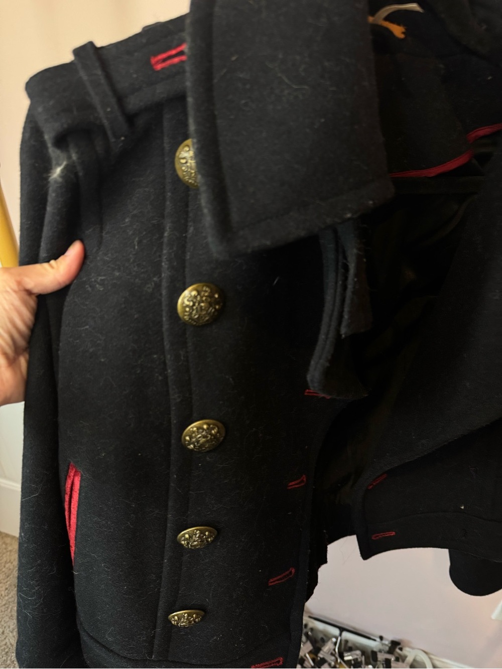 Free People Black Peacoat with Red Accents - Picture 5 of 5